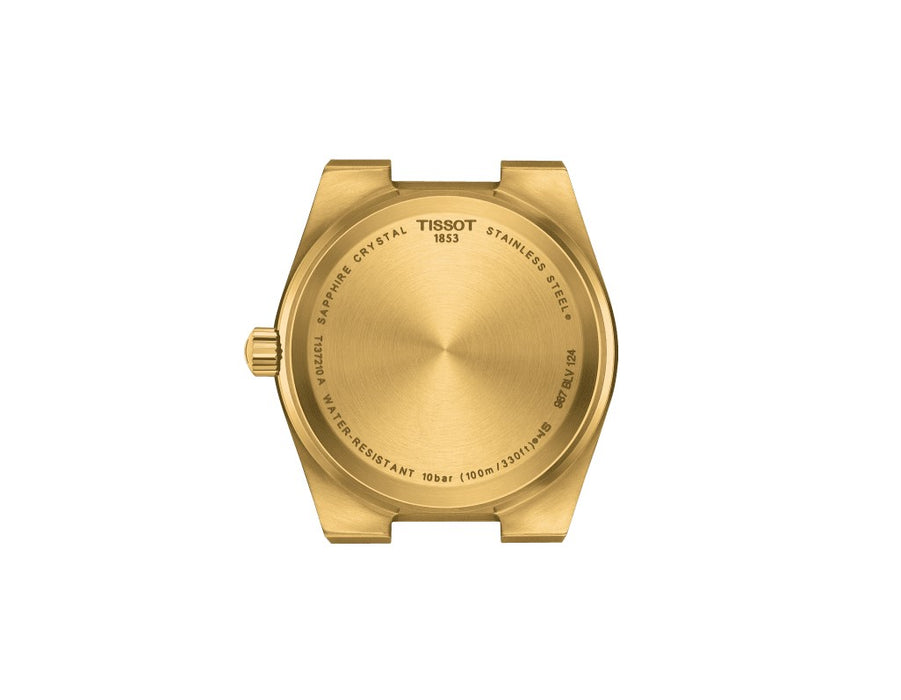 Tissot PRX 35mm Stainless Steel Case with yellow gold PVD coating Champagne Dial Yellow Gold 1N14 Strap Unisex Watch T1372103302100