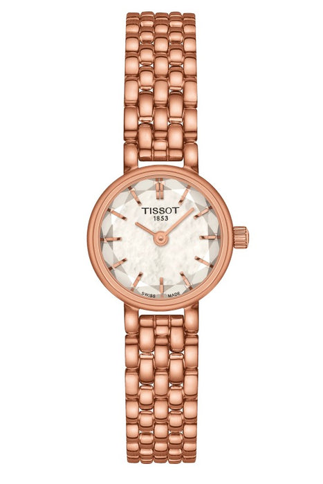 Tissot Lovely Round Quartz Stainless Steel Rose Gold PVD coating Case White mother-of-pearl Dial Rose Gold 5N Strap and bracelet Women's Watch T1400093311100