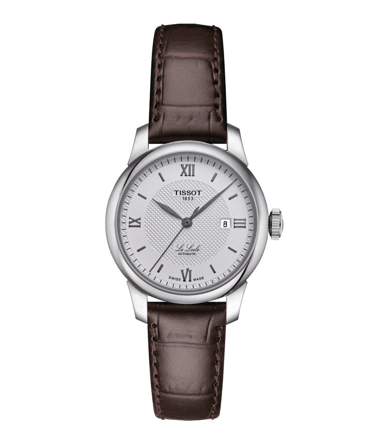 Tissot Le Locle Automatic Lady Stainless Steel Case Silver Dial Brown Strap in addition to Wesselton diamonds and MOP dials Women's Watch T0062071603800