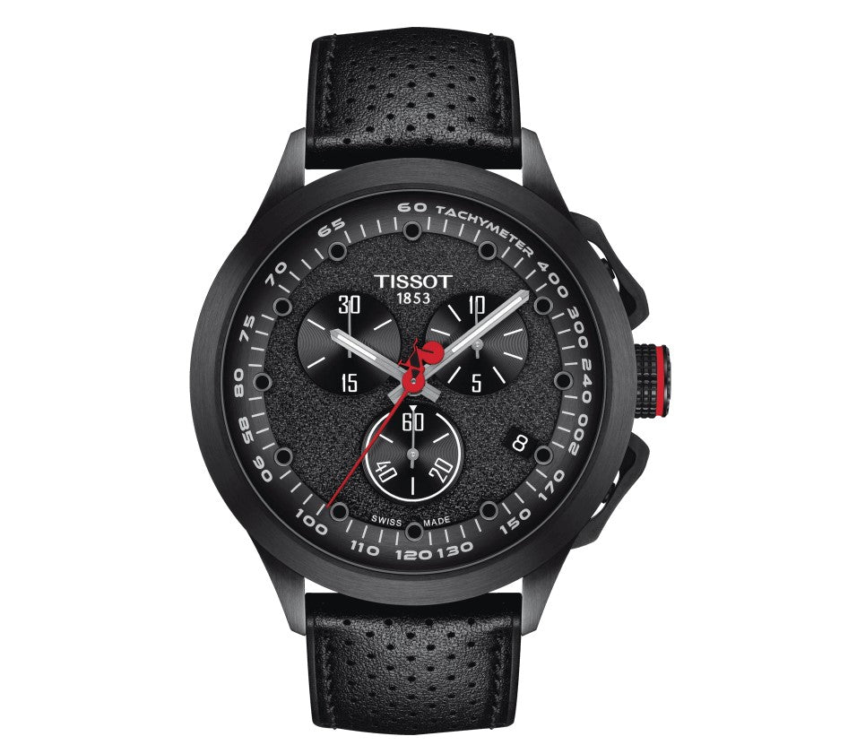 Tissot T-Race Cycling Vuelta Special Edition 2022 Quartz Stainless Steel Case Black Dial Black Strap race logo engraved on the caseback and iconic red trim on the second hands and crowns Men's Watch T1354173705102