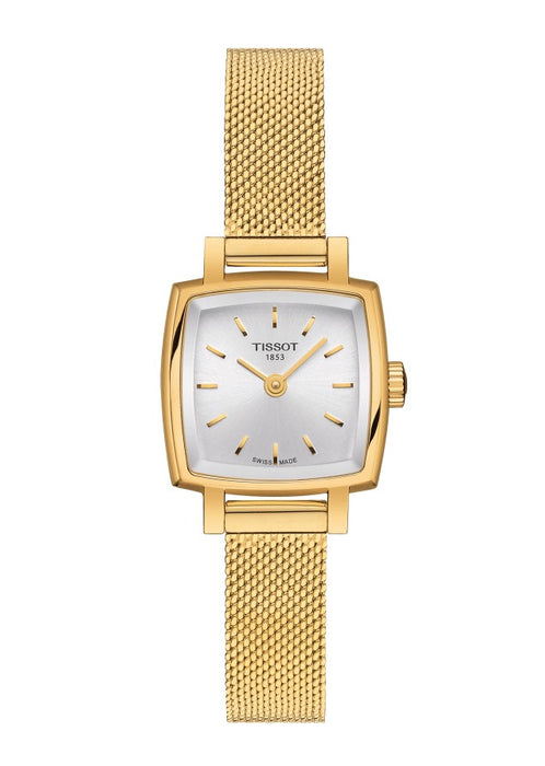 Tissot Lovely Square Quartz Stainless Steel Yellow Gold PVD coating Case Silver Dial Grey, Yellow Gold 1N14 Strap Women's Watch T0581093303100