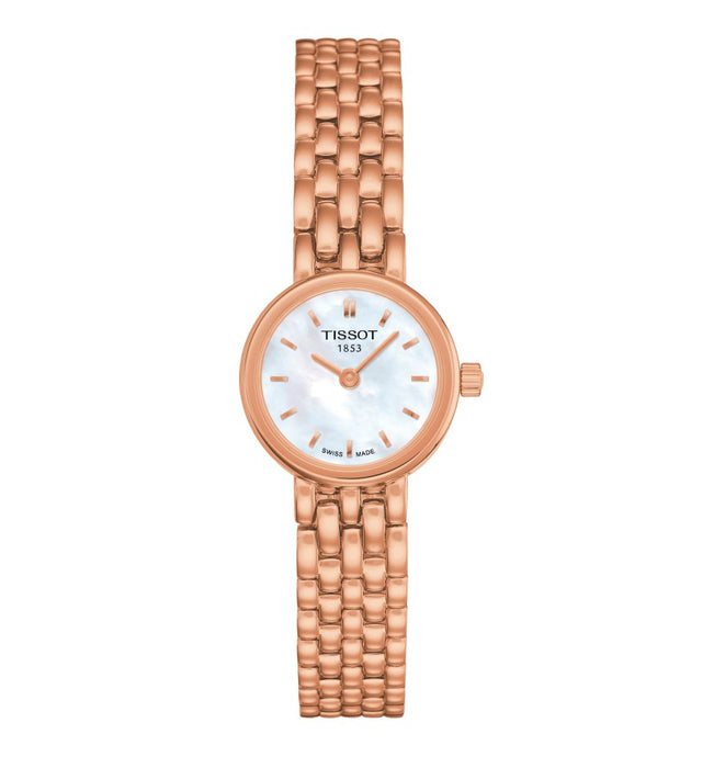Tissot Lovely Quartz Stainless Steel Rose Gold PVD coating Case White mother-of-pearl Dial Rose Gold 4N Strap Women's Watch T0580093311100