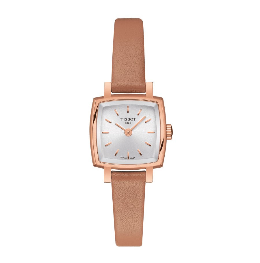 Tissot Lovely Summer Set Quartz Stainless Steel Rose Gold PVD coating Case Silver Dial Brown Strap with three additional Straps Women's Watch T0581093603101