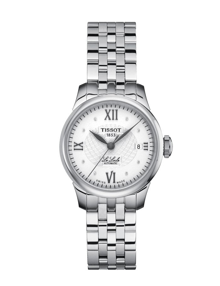 Tissot Le Locle Automatic Lady Stainless Steel Case Silver Dial Grey Strap elegant guilloche decoration on the dial Women's Watch T41118316