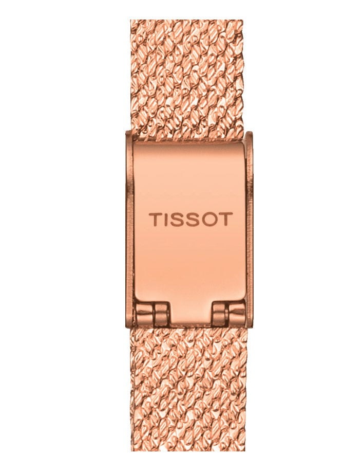 Tissot Lovely Square Quartz Stainless Steel Rose Gold PVD coating Case Cream Dial Grey, Rose Gold 5N Strap Women's Watch T0581093345600