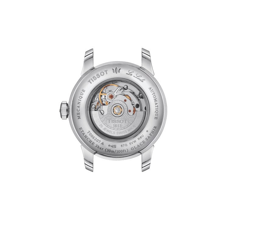 Tissot Le Locle Automatic Lady Stainless Steel Case White mother-of-Pearl Dial Grey Strap in addition to Wesselton diamonds and MOP dials Women's Watch T0062071111600