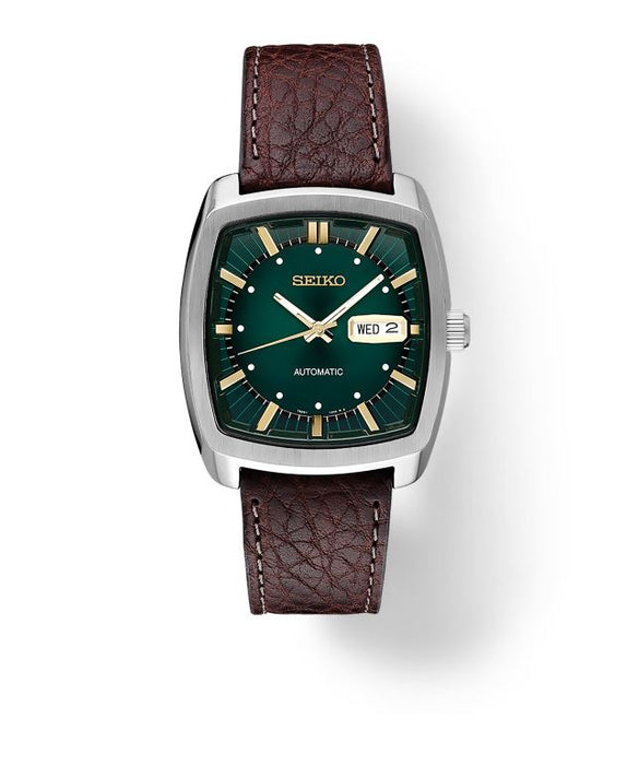 Seiko Recraft Collection stainless steel case Green Dial/Gold Highlights Leather Strap Men's Watch SNKP27
