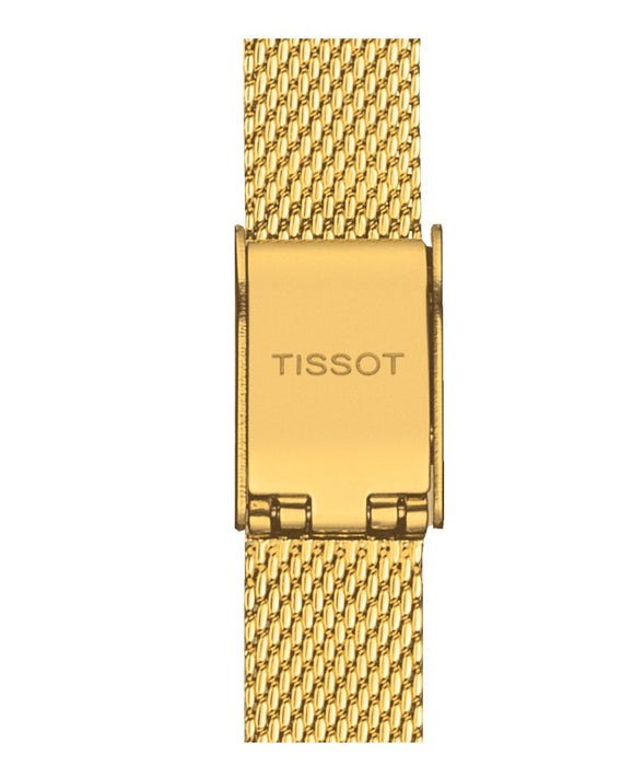Tissot Lovely Square Quartz Stainless Steel Yellow Gold PVD coating Case Silver Dial Grey, Yellow Gold 1N14 Strap Women's Watch T0581093303100