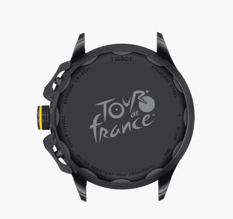 Tissot T-Race Cycling Tour De France Special Edition 2022 Quartz Stainless Steel Case Black Dial Black Strap  race logo engraved on the caseback and iconic yellow trim on the second hands and crowns Men's Watch T1354173705100