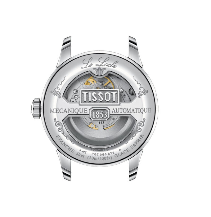 Tissot Le Locle Powermatic 80 Open Heart Stainless Steel Case Silver Dial Grey Strap see-through case back is engraved with a traditional Le Locle signature Men's Watch T0064071103302