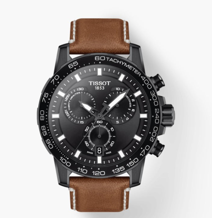 Tissot Supersport Chrono Black Dial Beige Strap Men's Watch T1256173605101