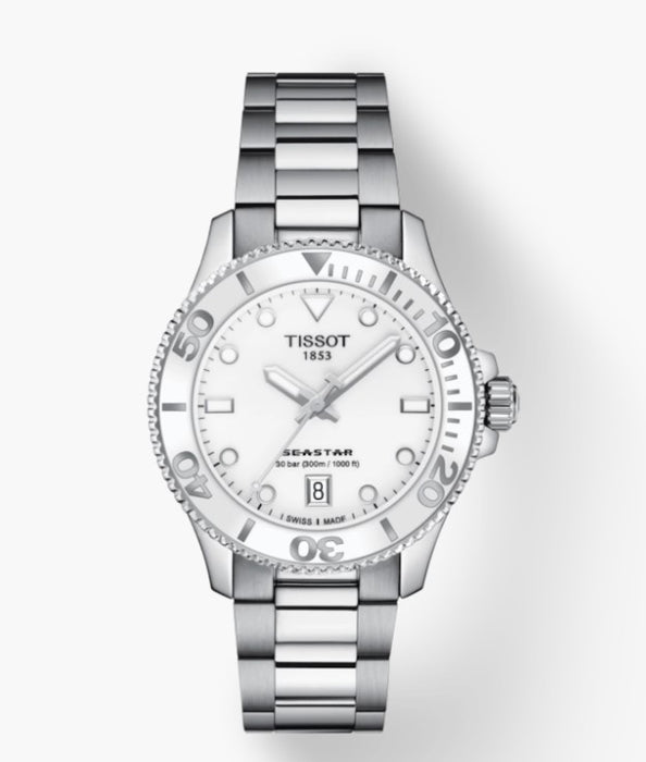 Tissot Seastar 1000 36MM White Dial Grey Strap Unisex Watch T1202101101100