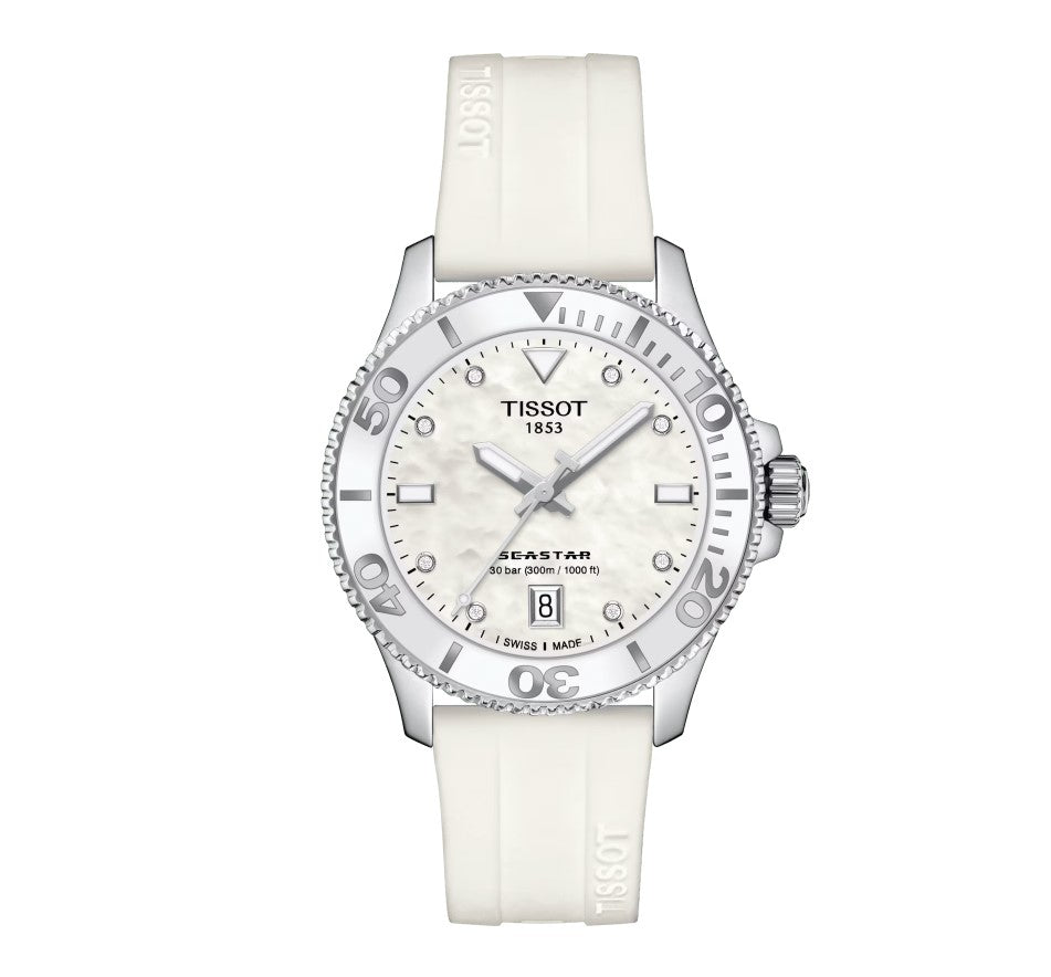 Tissot Seastar 1000 36mm White Mother of Pearl Dial Lady Watch T1202101711600