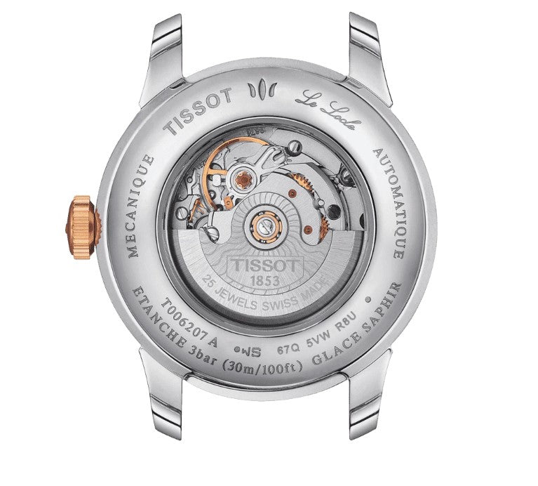 Tissot Le Locle Automatic Lady Special Edition Stainless Steel Rose Gold PVD coating Case Silver Dial Grey, Rose Gold 5N Strap in addition to Wesselton diamonds and MOP dials Women's Watch T0062072203600