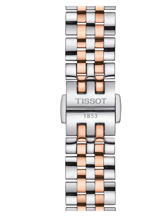 Tissot Le Locle Automatic Lady Stainless Steel Rose Gold PVD coating Case Silver Dial Grey, Rose Gold 5N Strap in addition to Wesselton diamonds and MOP dials  Women's Watch T0062072203800
