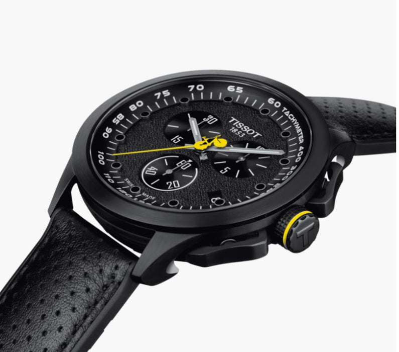 Tissot T-Race Cycling Tour De France Special Edition 2022 Quartz Stainless Steel Case Black Dial Black Strap  race logo engraved on the caseback and iconic yellow trim on the second hands and crowns Men's Watch T1354173705100