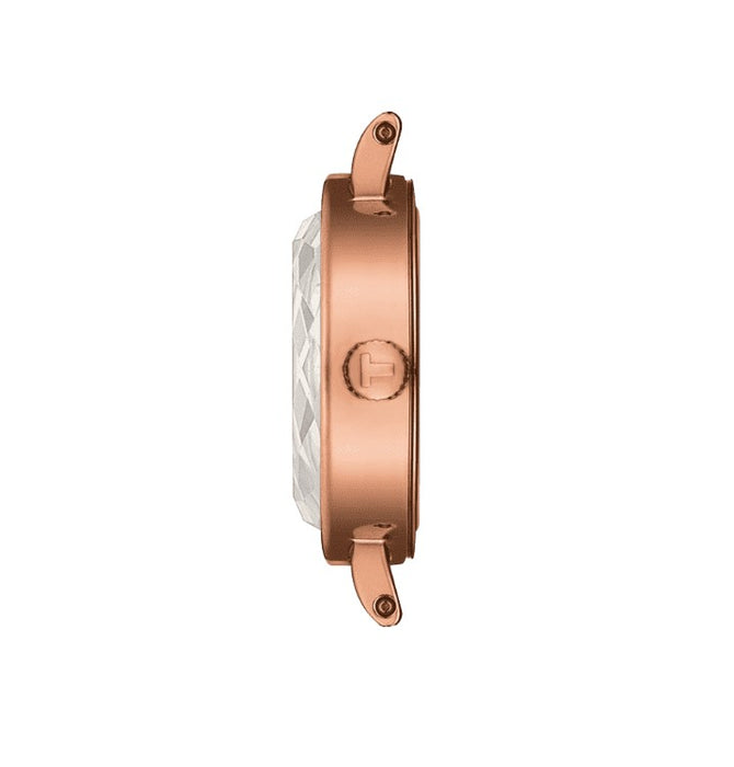Tissot Lovely Round Quartz Stainless Steel Rose Gold PVD coating Case White mother-of-pearl Dial Rose Gold 5N Strap and bracelet Women's Watch T1400093311100
