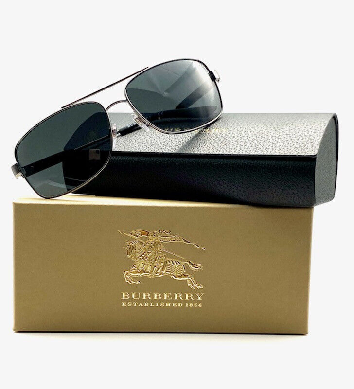 Burberry BE3074 100387 Gunmetal/Grey Pilot Full-Rim Men's Sunglasses