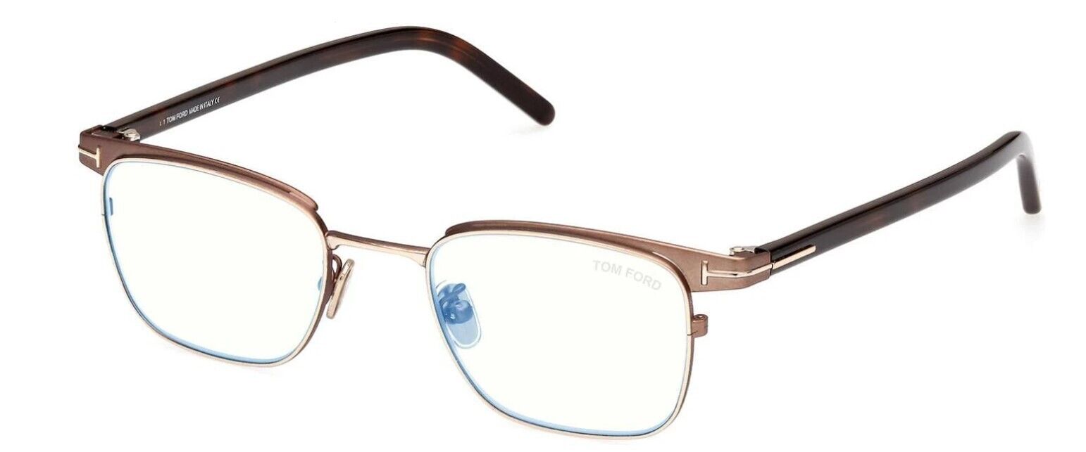 Tom Ford FT5854-D-B 048 Shiny Dark Brown/Blue Block Browline Eyeglasses