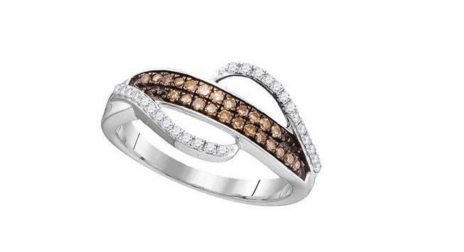 10kt White Gold Brown Diamond Womens Band Ring 1/3 Cttw