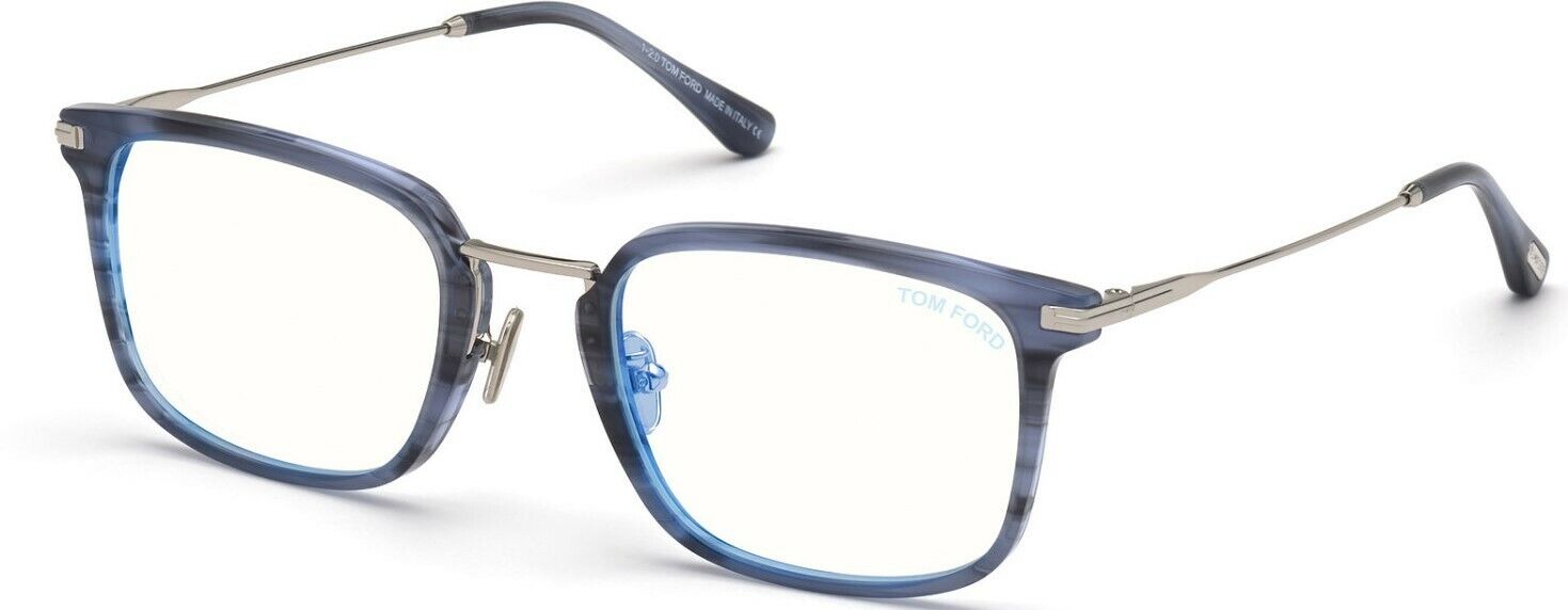Tom Ford FT5747DB 055 Coloured Havana Blue Block Square Men's Eyeglasses