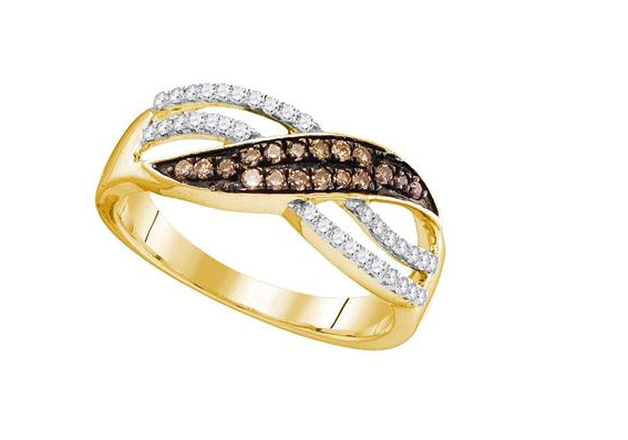 10kt Yellow Gold Brown Diamond Womens Band Ring 1/3 Cttw
