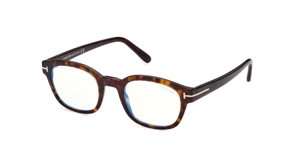 Tom Ford FT5808-B 052 Shiny Dark Havana/Blue Block Men's Eyeglasses