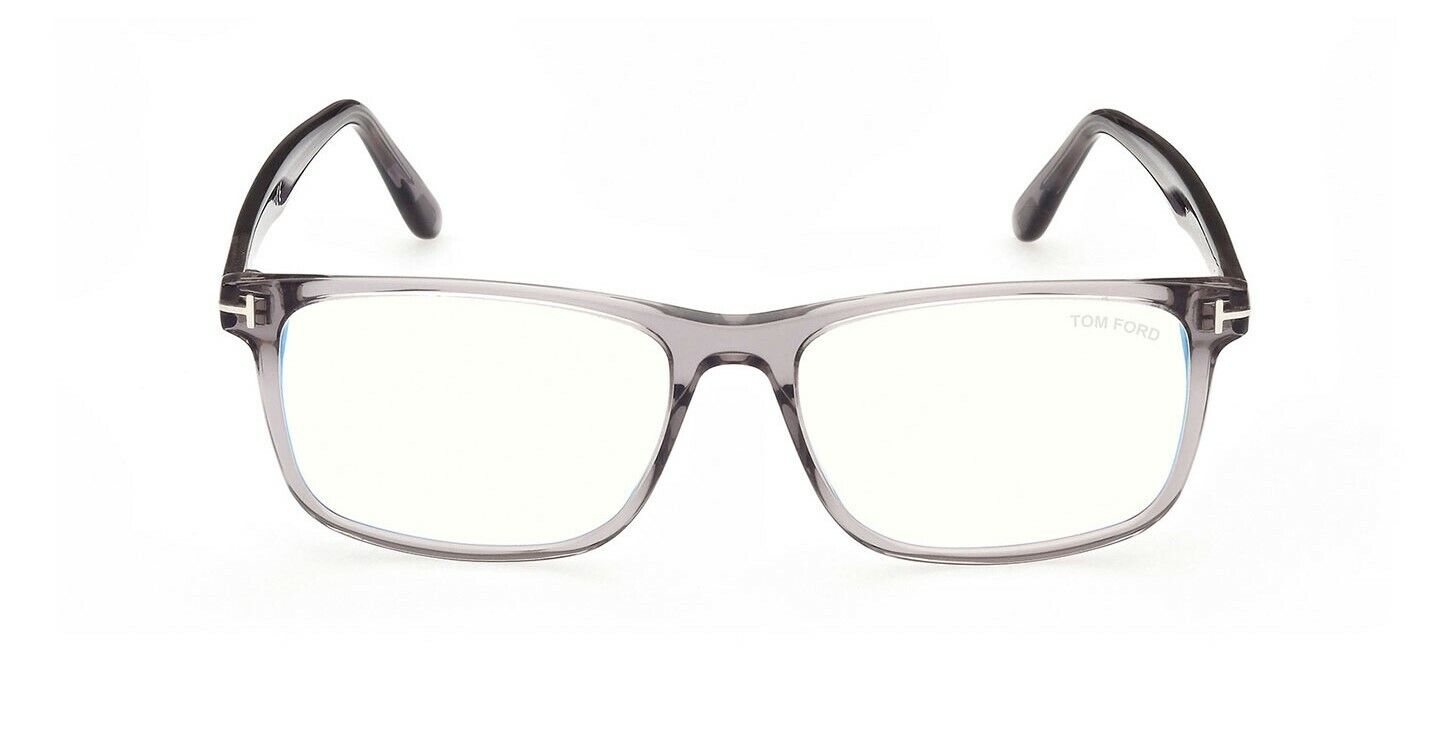 Tom Ford FT5752B 020 Shiny Transparent Grey Blue Block Square Men's Eyeglasses