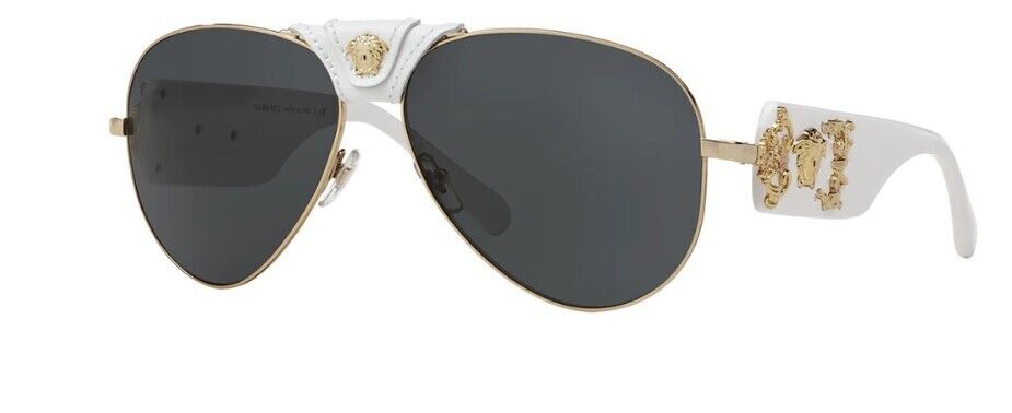 Versace VE 2150Q 1341/87 Limited Edition Gold-White/Black Oval Men's Sunglasses