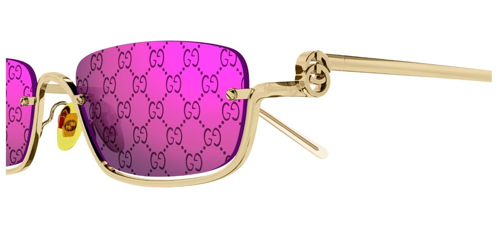 Gucci GG1278S 005 Gold/Violet Mirrored Narrow Rectangular Unisex Sunglasses