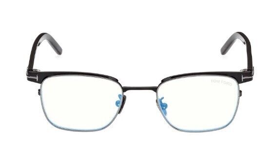 Tom Ford FT5854-D-B 005 Shiny Black Gunmetal/Blue Block Browline Eyeglasses