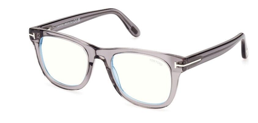Tom Ford FT5820-B 020 Shiny Transparent Grey/Blue Block Square Eyeglasses