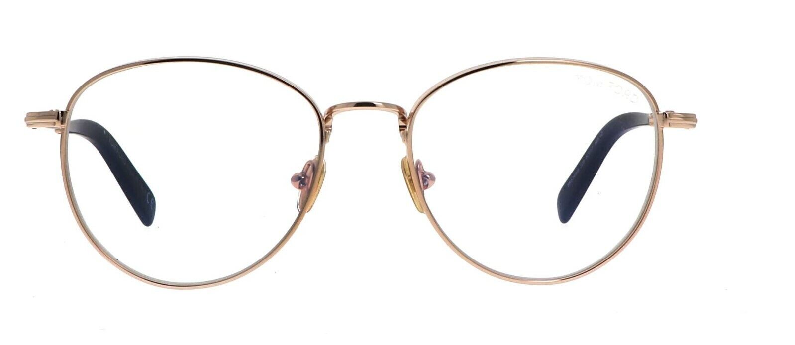 Tom Ford FT5749B 028 Shiny Rose Gold Blue Block Round Men's Eyeglasses