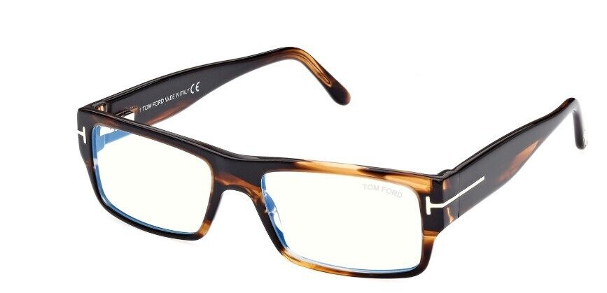 Tom Ford FT5835-B 050 Shiny Striped Dark Brown/Blue Block Rectangular Eyeglasses
