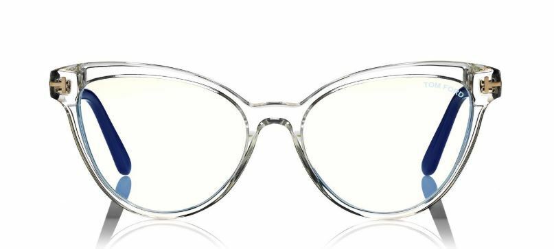 Tom Ford FT 5639B Shiny Crystal/ Black 026 Blue Block Cat Eye Women Eyeglasses