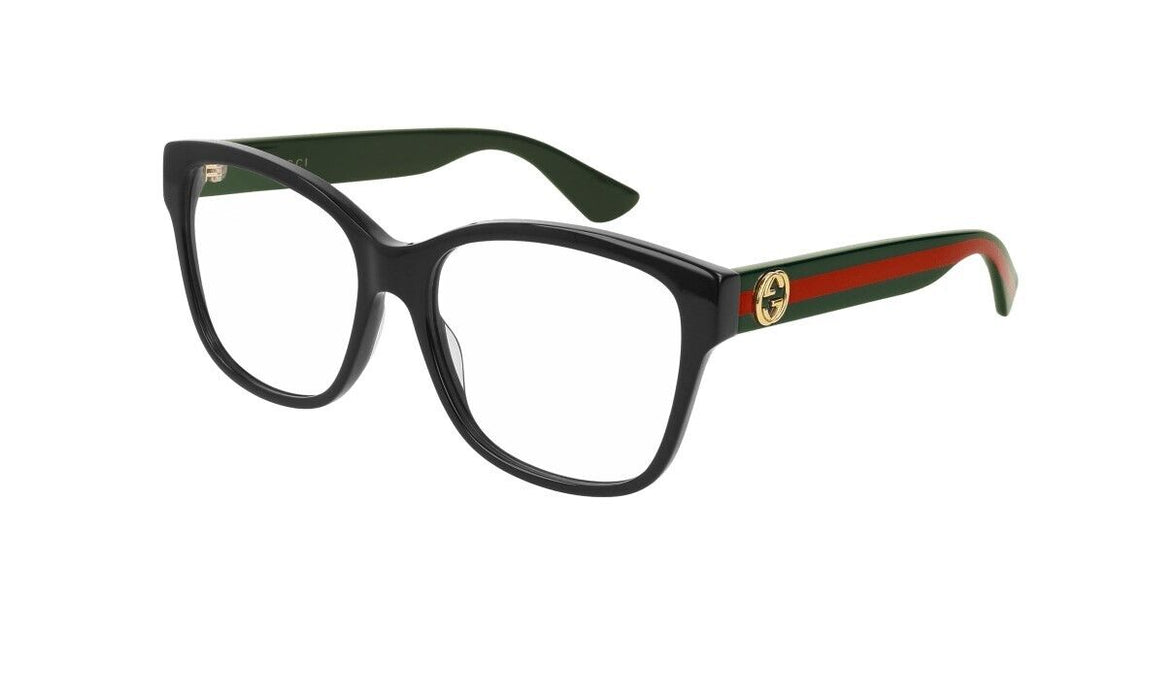 Gucci GG0038ON 011 Black-Green with Red Stripe Soft Square Women's Eyeglasses