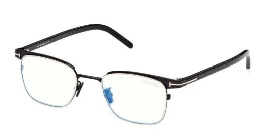 Tom Ford FT5854-D-B 001 Shiny Black/Blue Block Browline Eyeglasses