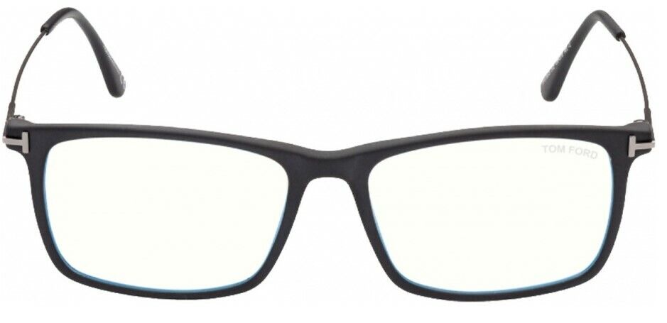 Tom Ford FT5758B 002 Matte Black Shiny Dark Ruthenium Blue Block Eyeglasses