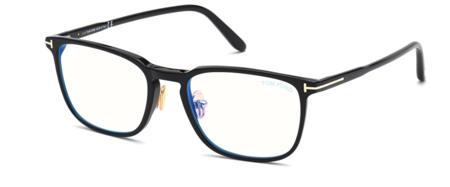Tom Ford Shiny Black/Blue Block FT 5699-B 001 Square Men's Eyeglasses