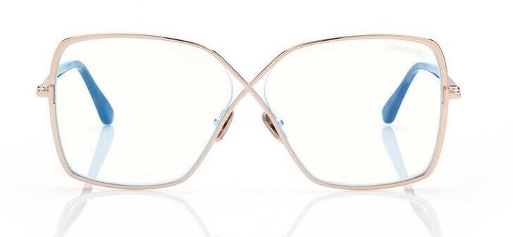 Tom Ford FT5841-B 028 Shiny Rose Gold/Blue Block Butterfly Women's Eyeglasses