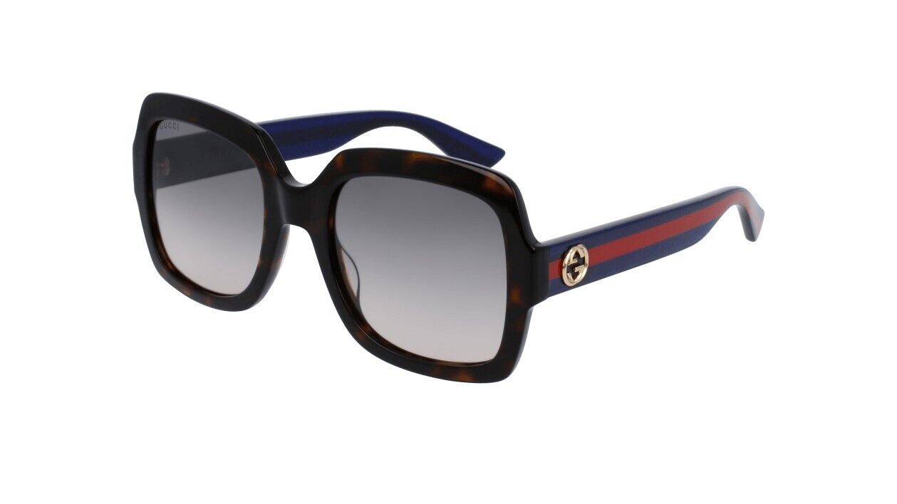 Gucci GG0036SN 004 Havana-Blue/Gradient Brown Square Women's Sunglasses