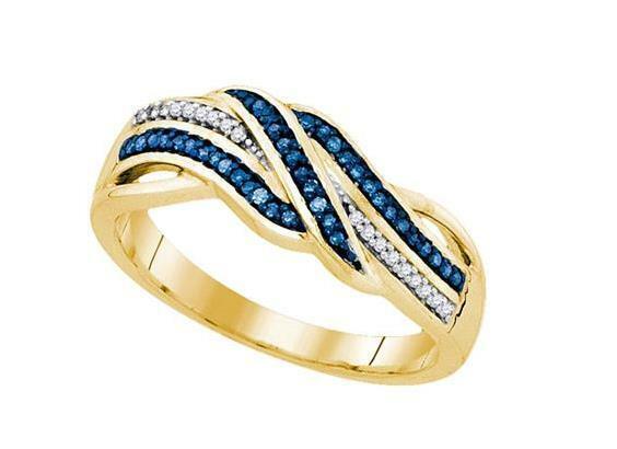 Yellow-Tone Sterling Silver Blue Diamond Womens Band Ring 1/8 Cttw