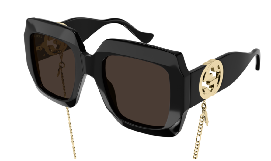 Gucci GG1022S 005 Black/Brown/Gold Oversize Square Women Sunglasses