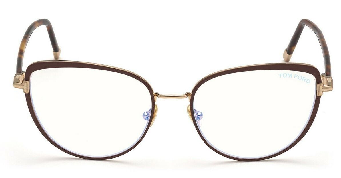 Tom Ford FT5741B 048 Brown Enamel- Rose Gold/Blonde Havana Blue Block Eyeglasses