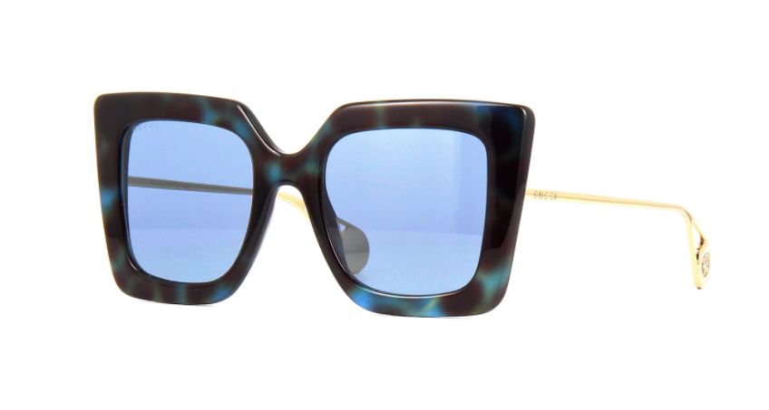 Gucci GG 0435S 004 Blue Havana Gold/Blue Cat-Eye Women's Sunglasses