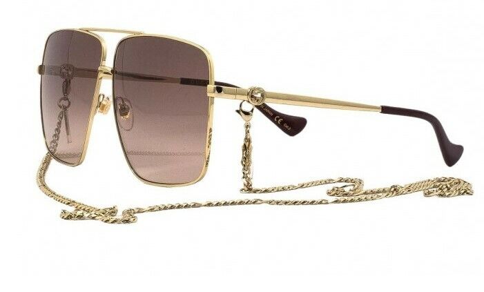 Gucci GG 1087S-002 Gradient Gold/Brown Oversized Metal Caravan Women Sunglasses