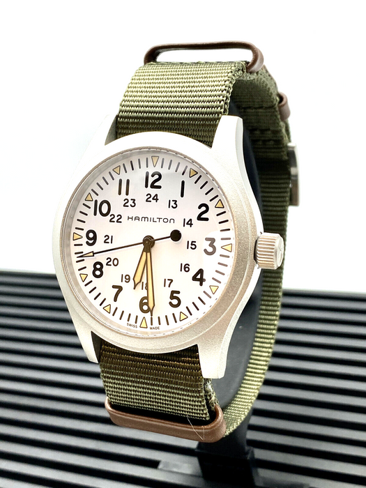 Hamilton Khaki Field Mechanical 42mm White Dial Green Strap Men Watch H69529913