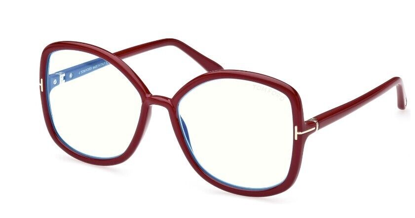 Tom Ford FT5845-B 074 Shiny Bordeaux/Blue Block Butterfly Women's Eyeglasses