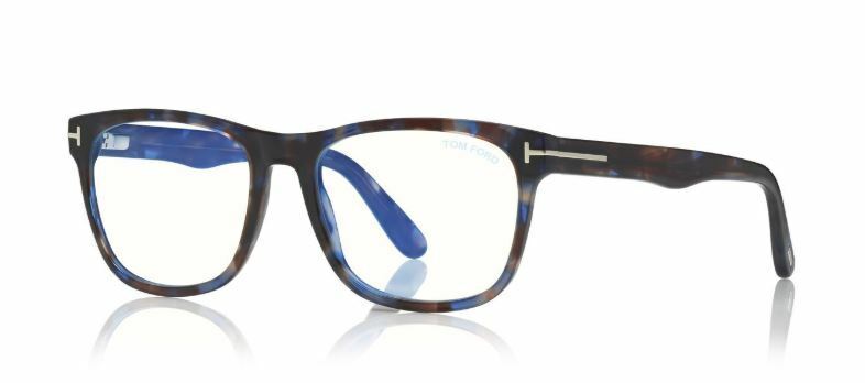 Tom Ford FT 5662-B 055 Blue Havana/Blue Block Square Men's Eyeglasses