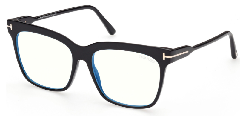 Tom Ford FT 5768-B 001 Shiny Black Blue Light Blocking Square Women Eyeglasses